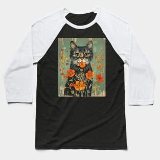 Siberian Cat Flowers Photo Art Funny Cat Lover Gift Idea Baseball T-Shirt